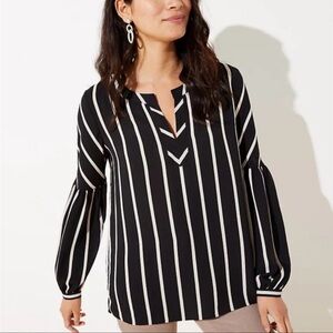 LOFT Black and White Striped Blouse